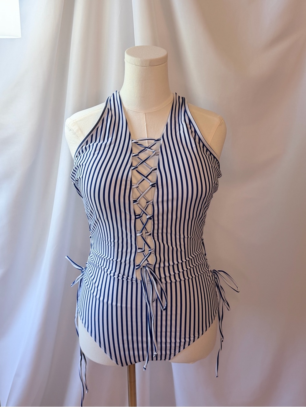Holipick Blue & White Striped One-Piece Swim